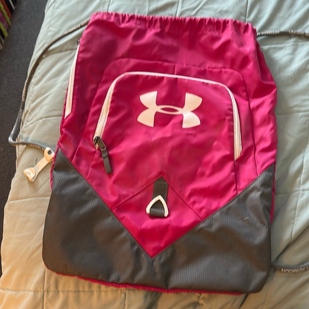 Under Armour Draw String Backpack Pink and White